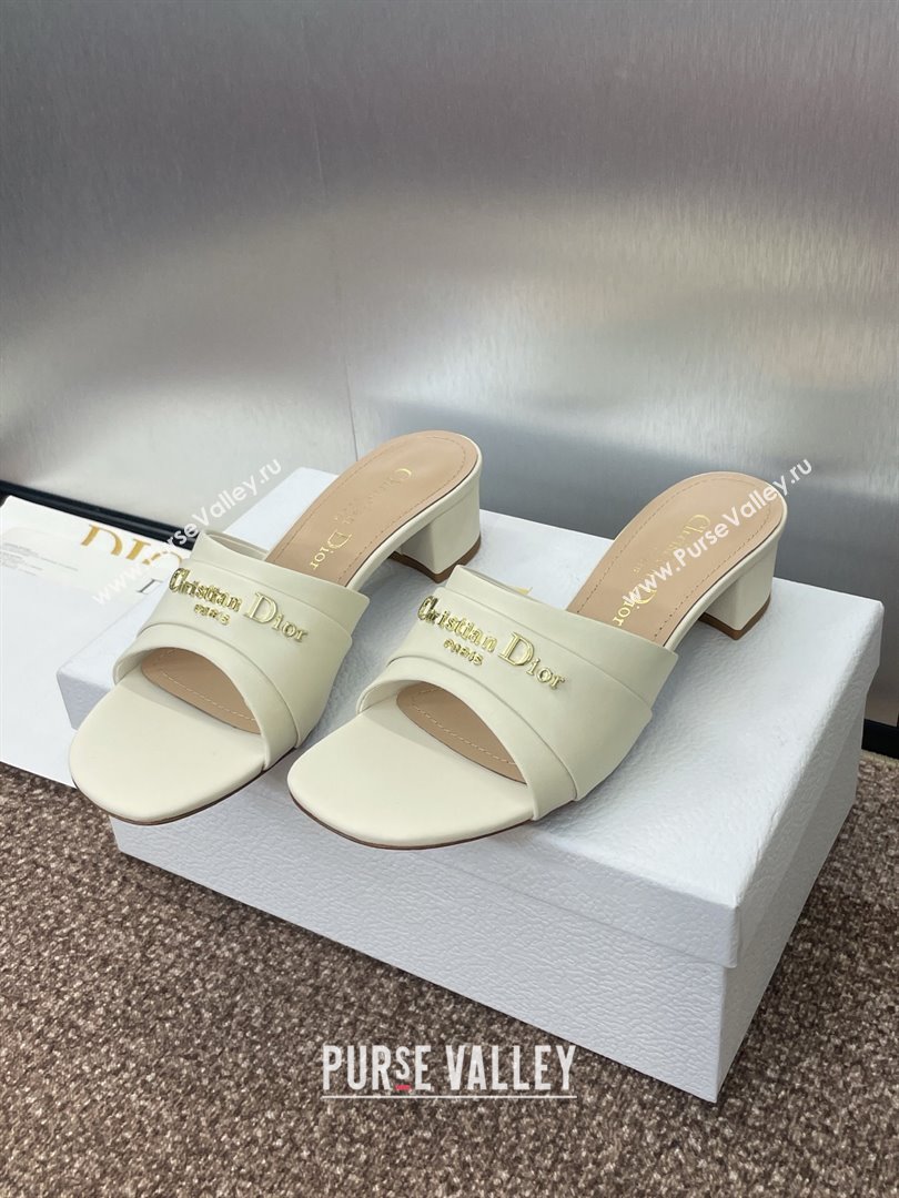Dior My Dior Heeled Slides Sandal 3.5cm in Supple Calfskin White 2025 (JC-250710051)