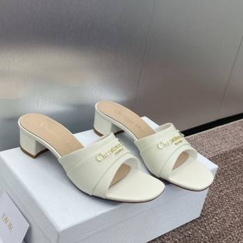 Dior My Dior Heeled Slides Sandal 3.5cm in Supple Calfskin White 2025 (JC-250710051)