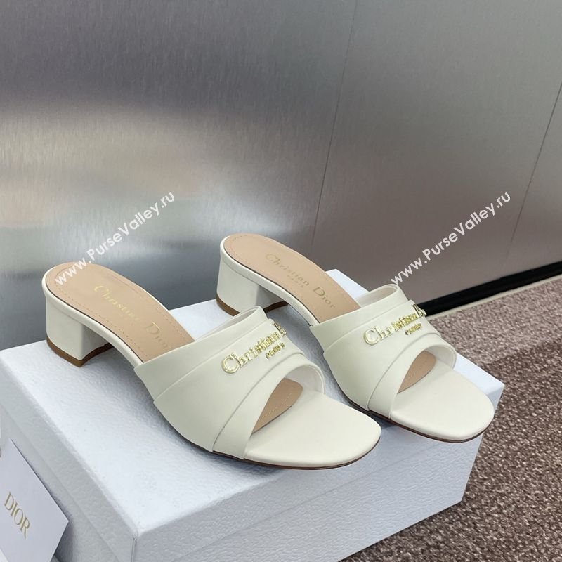Dior My Dior Heeled Slides Sandal 3.5cm in Supple Calfskin White 2025 (JC-250710051)