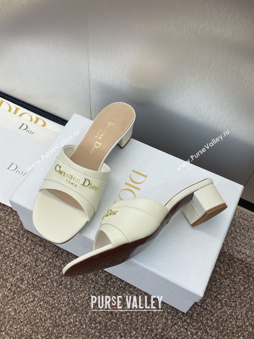 Dior My Dior Heeled Slides Sandal 3.5cm in Supple Calfskin White 2025 (JC-250710051)