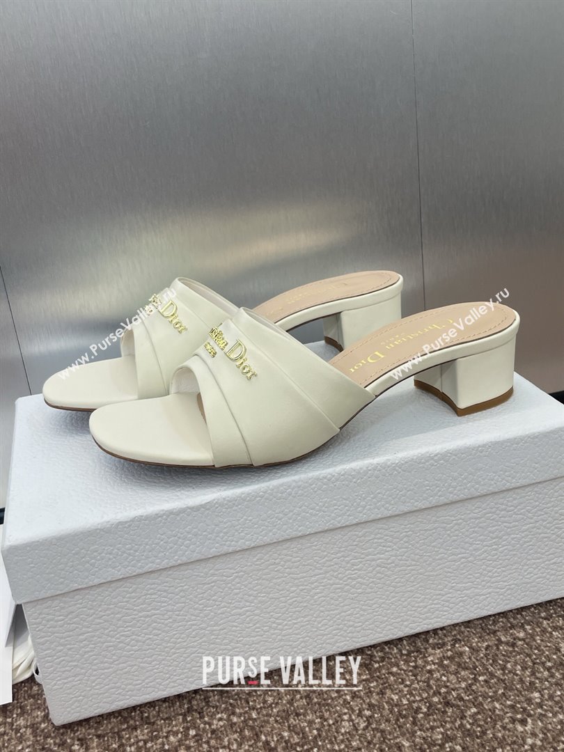 Dior My Dior Heeled Slides Sandal 3.5cm in Supple Calfskin White 2025 (JC-250710051)