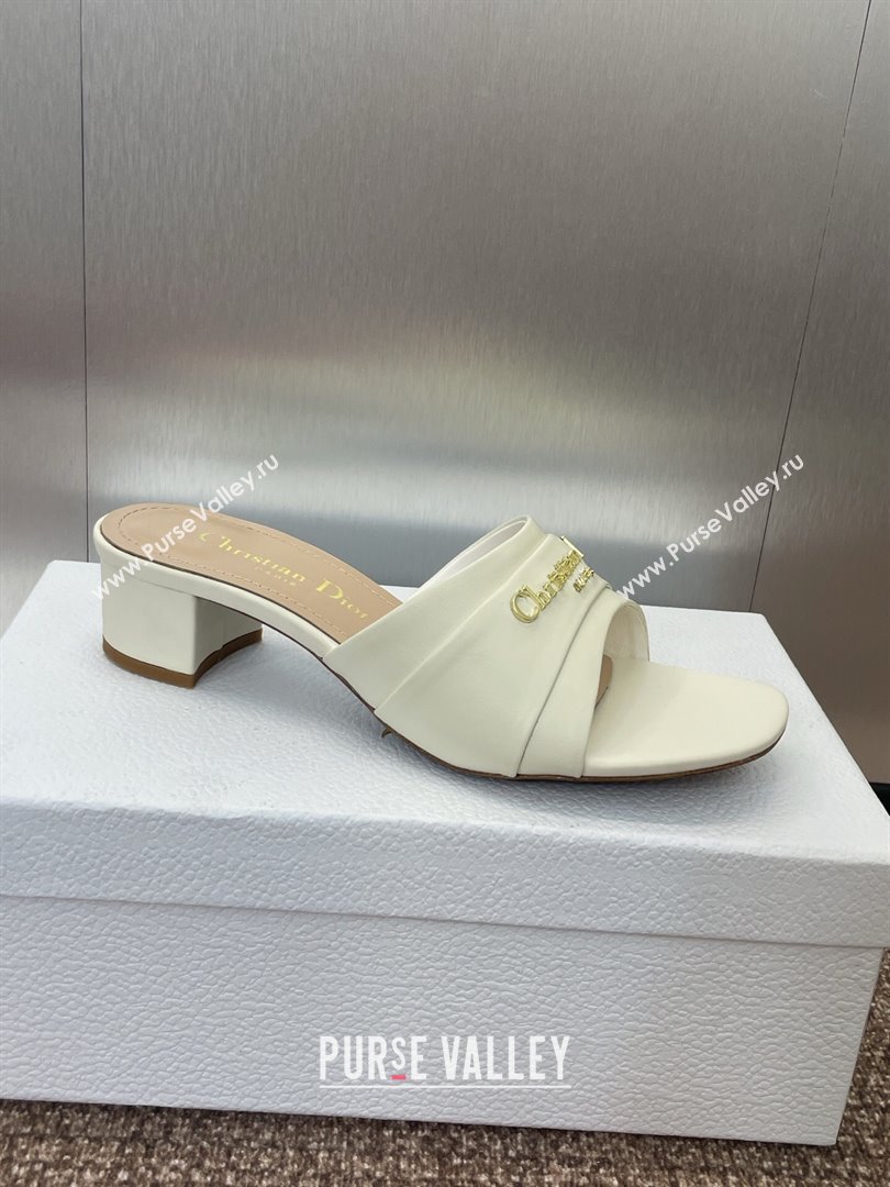 Dior My Dior Heeled Slides Sandal 3.5cm in Supple Calfskin White 2025 (JC-250710051)