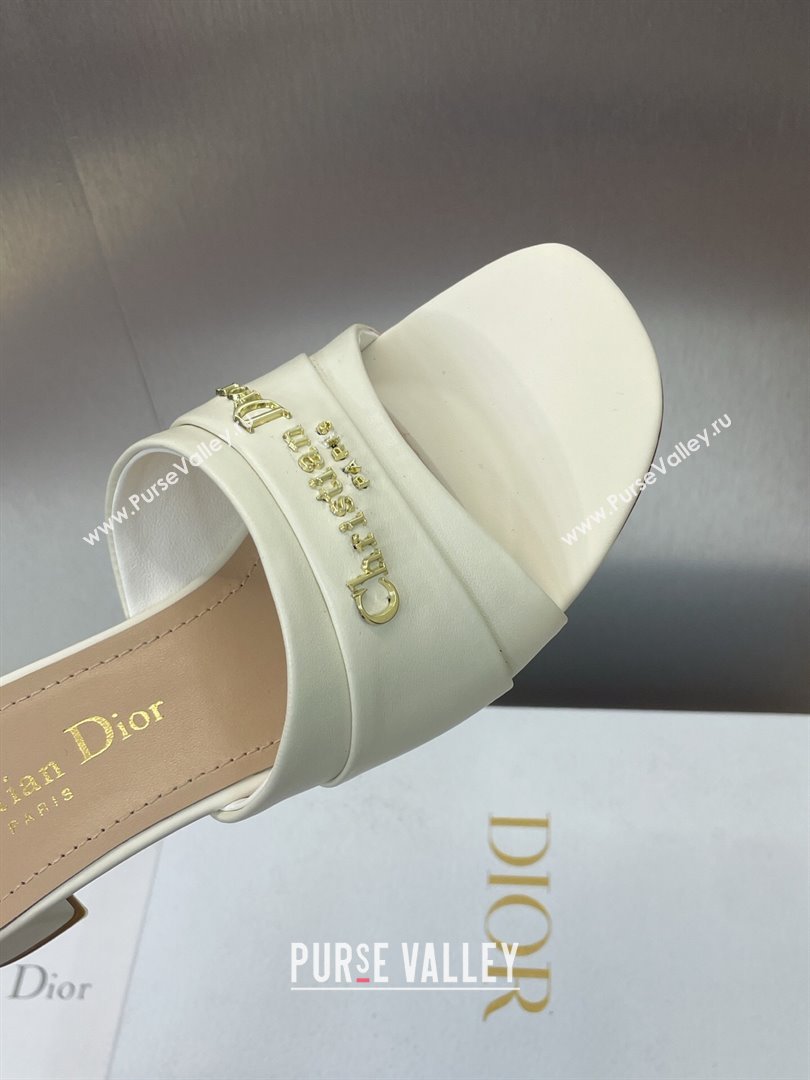 Dior My Dior Heeled Slides Sandal 3.5cm in Supple Calfskin White 2025 (JC-250710051)
