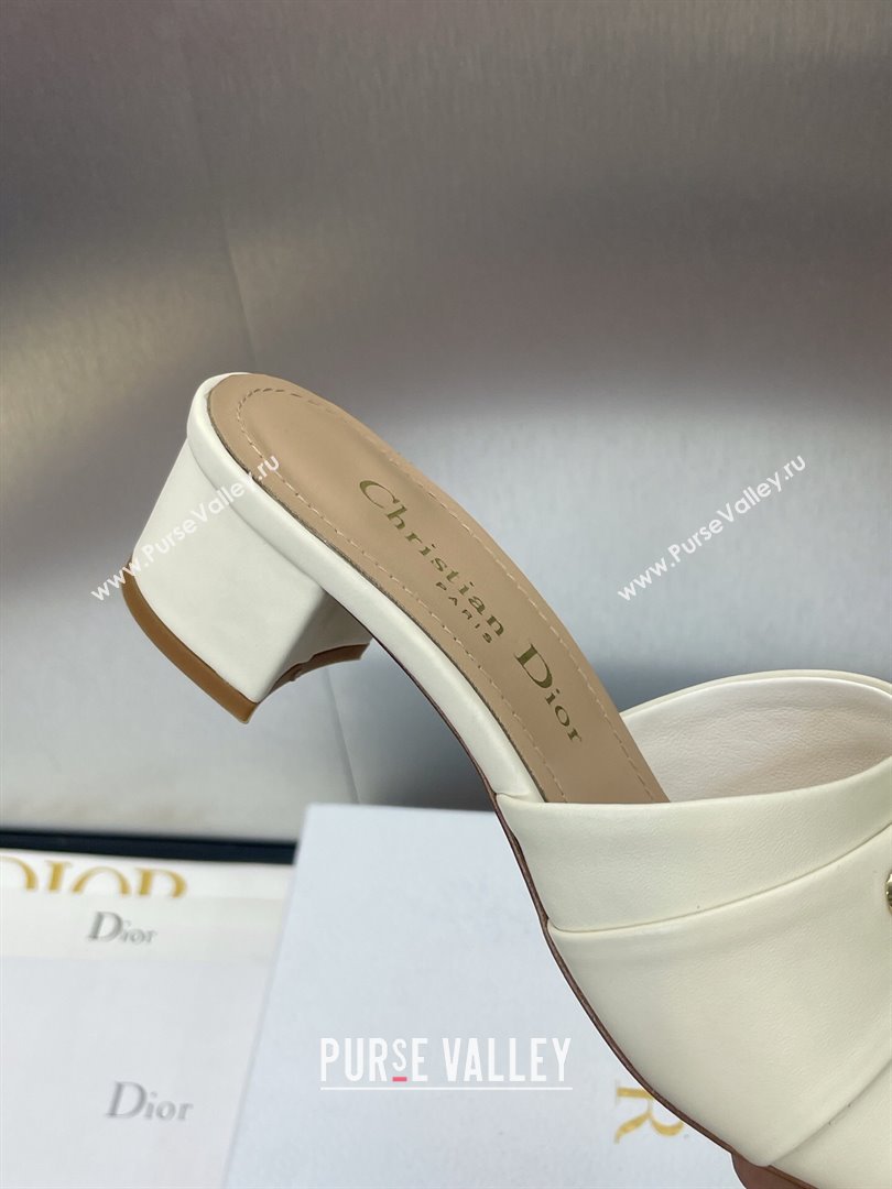 Dior My Dior Heeled Slides Sandal 3.5cm in Supple Calfskin White 2025 (JC-250710051)