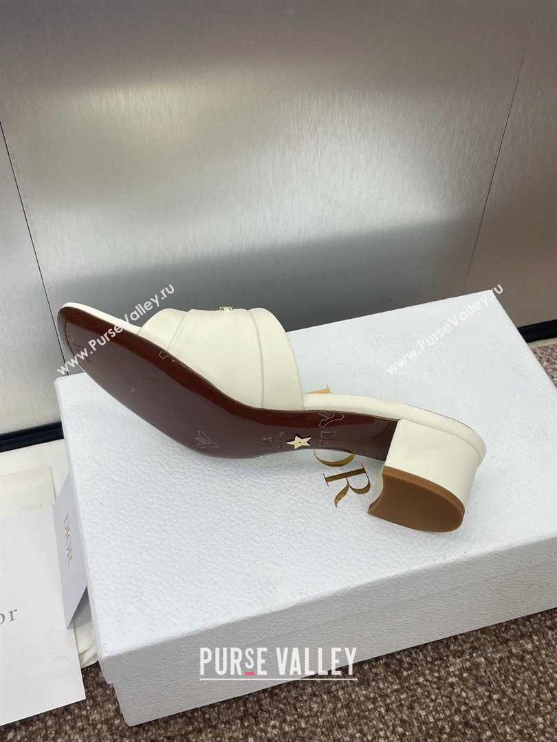 Dior My Dior Heeled Slides Sandal 3.5cm in Supple Calfskin White 2025 (JC-250710051)