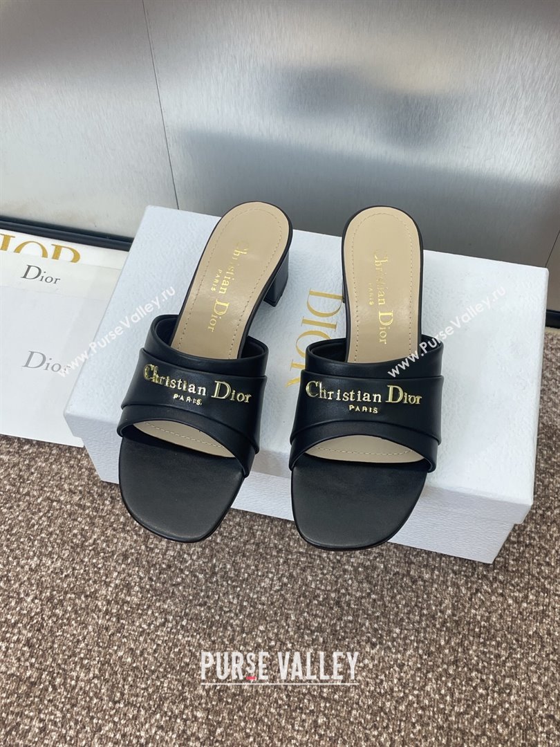 Dior My Dior Heeled Slides Sandal 3.5cm in Supple Calfskin Black 2025 (JC-250710052)