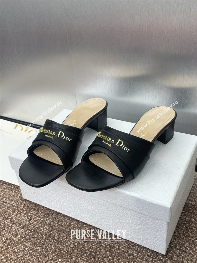 Dior My Dior Heeled Slides Sandal 3.5cm in Supple Calfskin Black 2025 (JC-250710052)