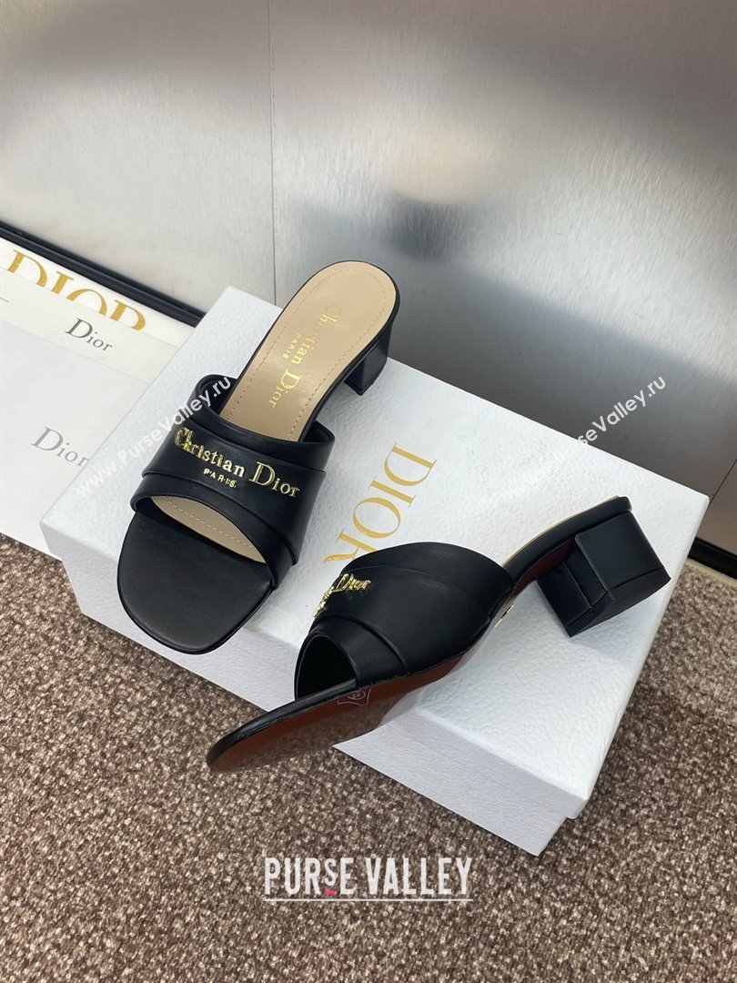 Dior My Dior Heeled Slides Sandal 3.5cm in Supple Calfskin Black 2025 (JC-250710052)
