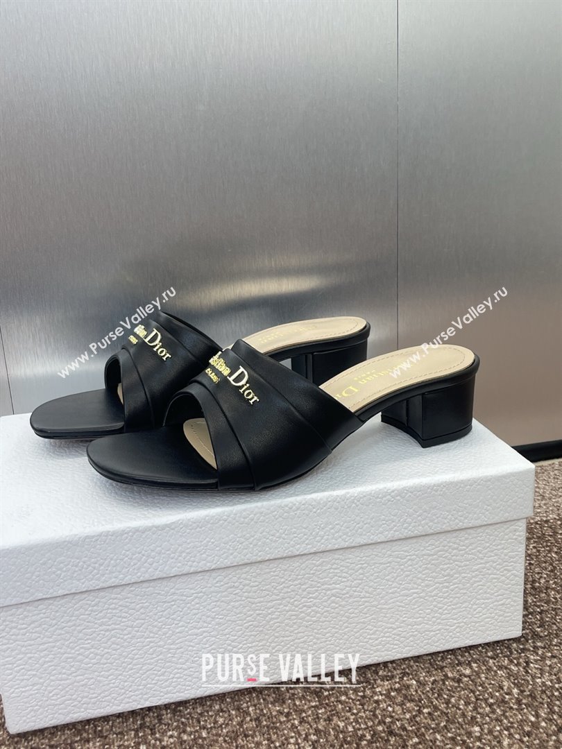 Dior My Dior Heeled Slides Sandal 3.5cm in Supple Calfskin Black 2025 (JC-250710052)