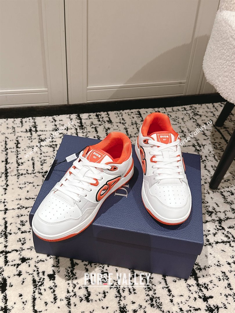 Dior B57 Dribble Low-Top Sneakers in Calfskin Leather White/Orange 2025 (HQG-250710012)