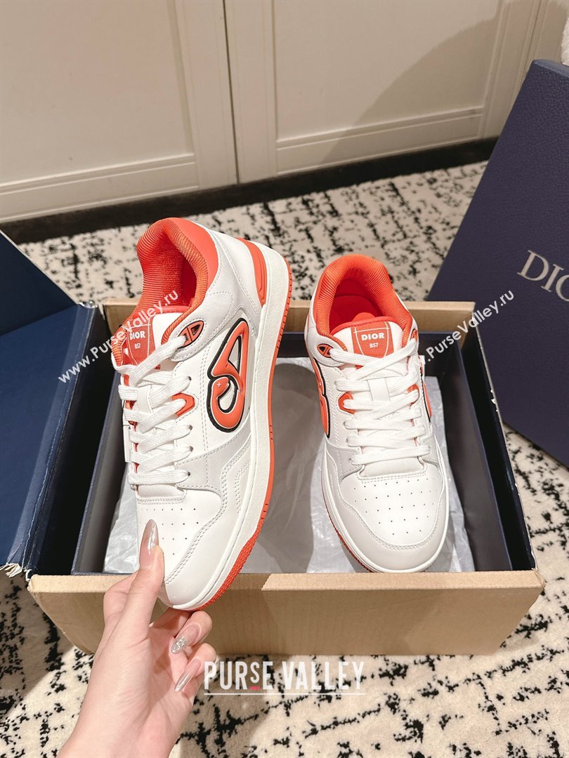 Dior B57 Dribble Low-Top Sneakers in Calfskin Leather White/Orange 2025 (HQG-250710012)
