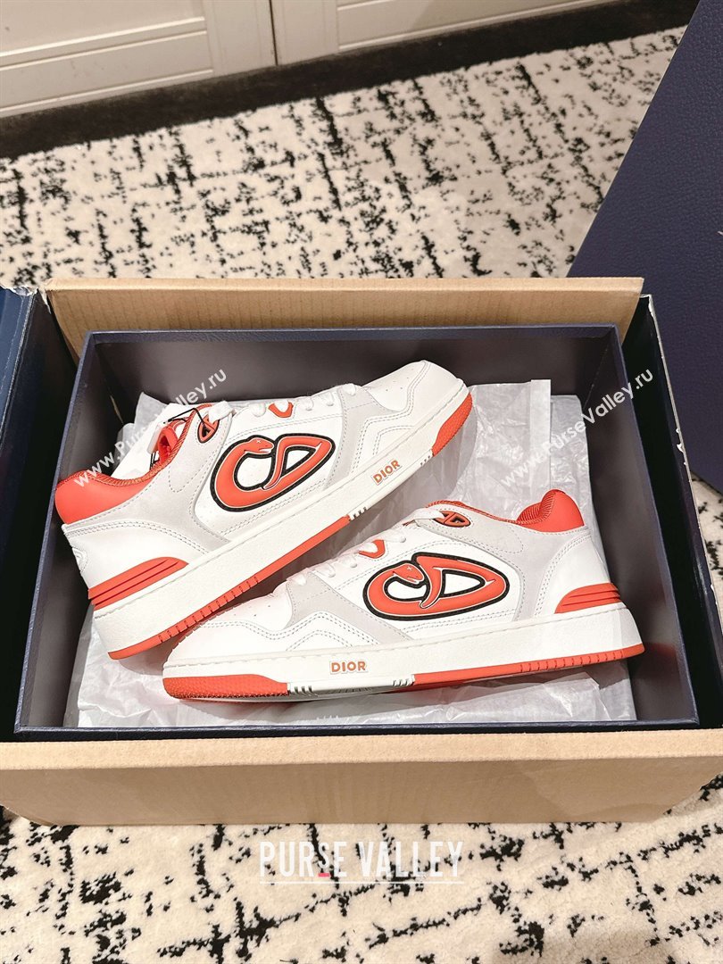 Dior B57 Dribble Low-Top Sneakers in Calfskin Leather White/Orange 2025 (HQG-250710012)