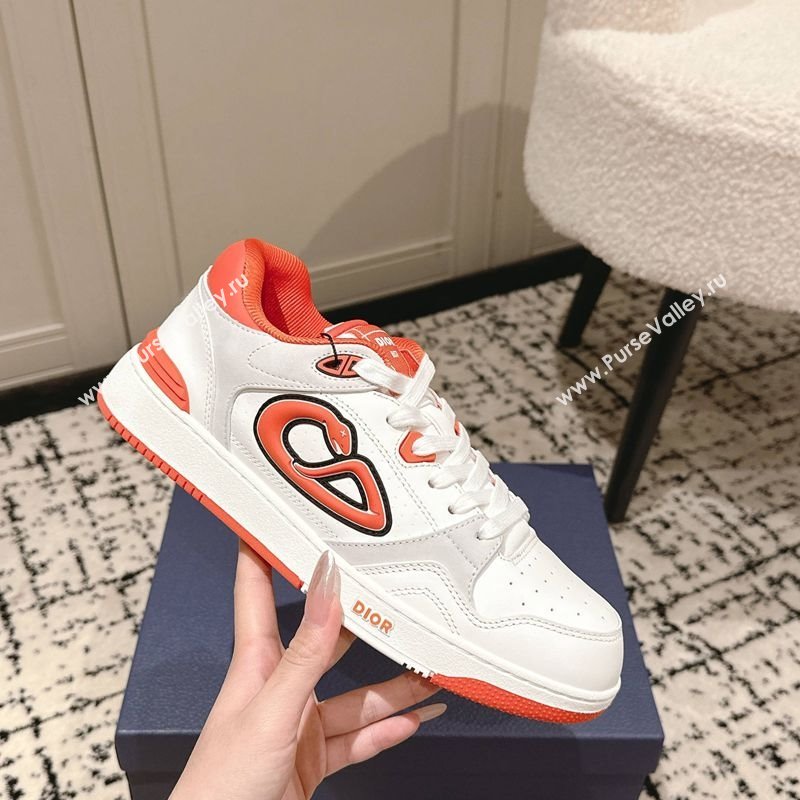 Dior B57 Dribble Low-Top Sneakers in Calfskin Leather White/Orange 2025 (HQG-250710012)