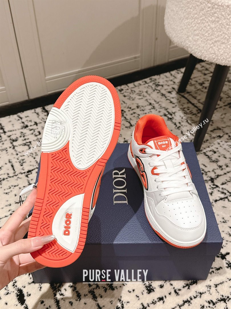 Dior B57 Dribble Low-Top Sneakers in Calfskin Leather White/Orange 2025 (HQG-250710012)