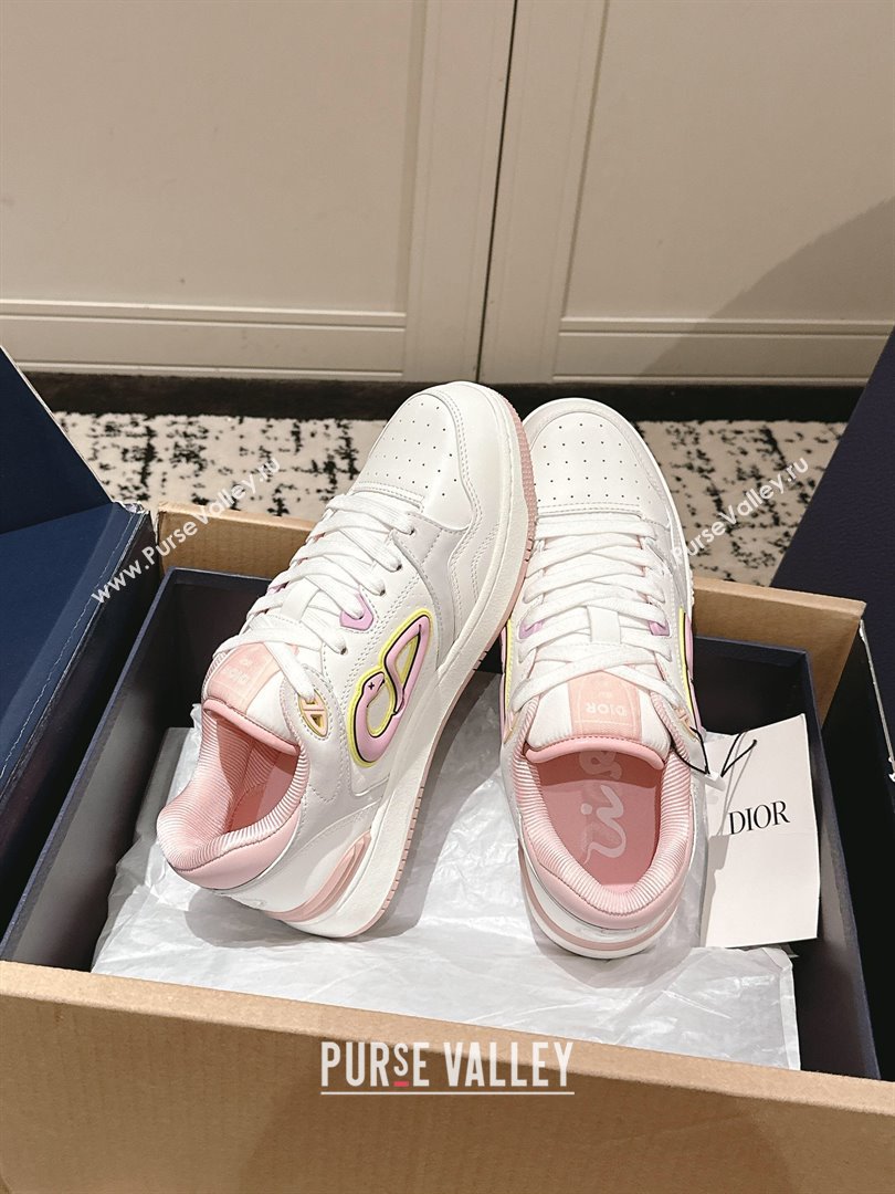 Dior B57 Dribble Low-Top Sneakers in Calfskin Leather White/Light Pink 2025 (HQG-250710014)
