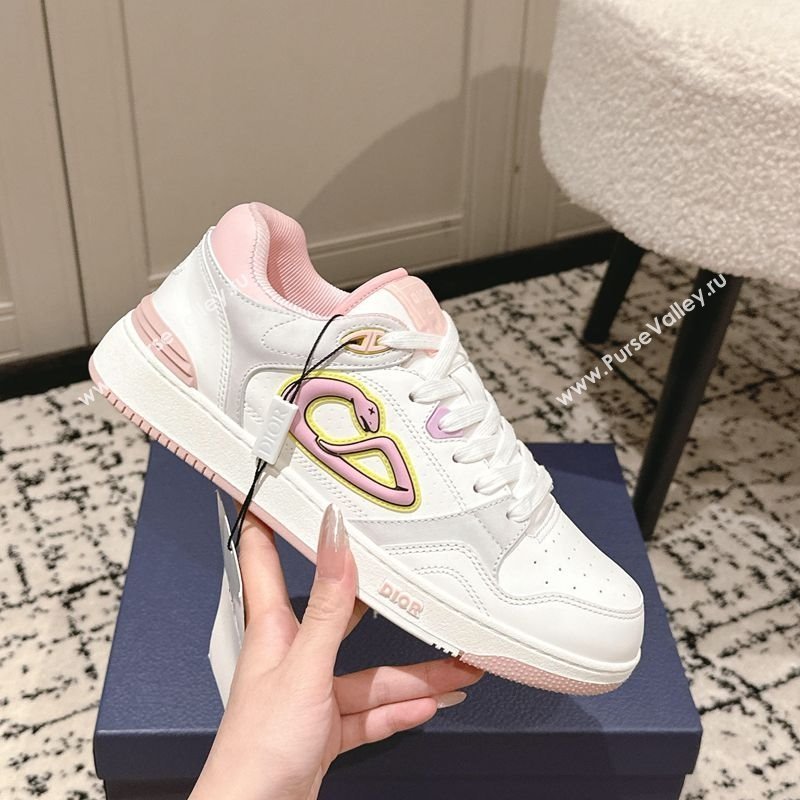 Dior B57 Dribble Low-Top Sneakers in Calfskin Leather White/Light Pink 2025 (HQG-250710014)