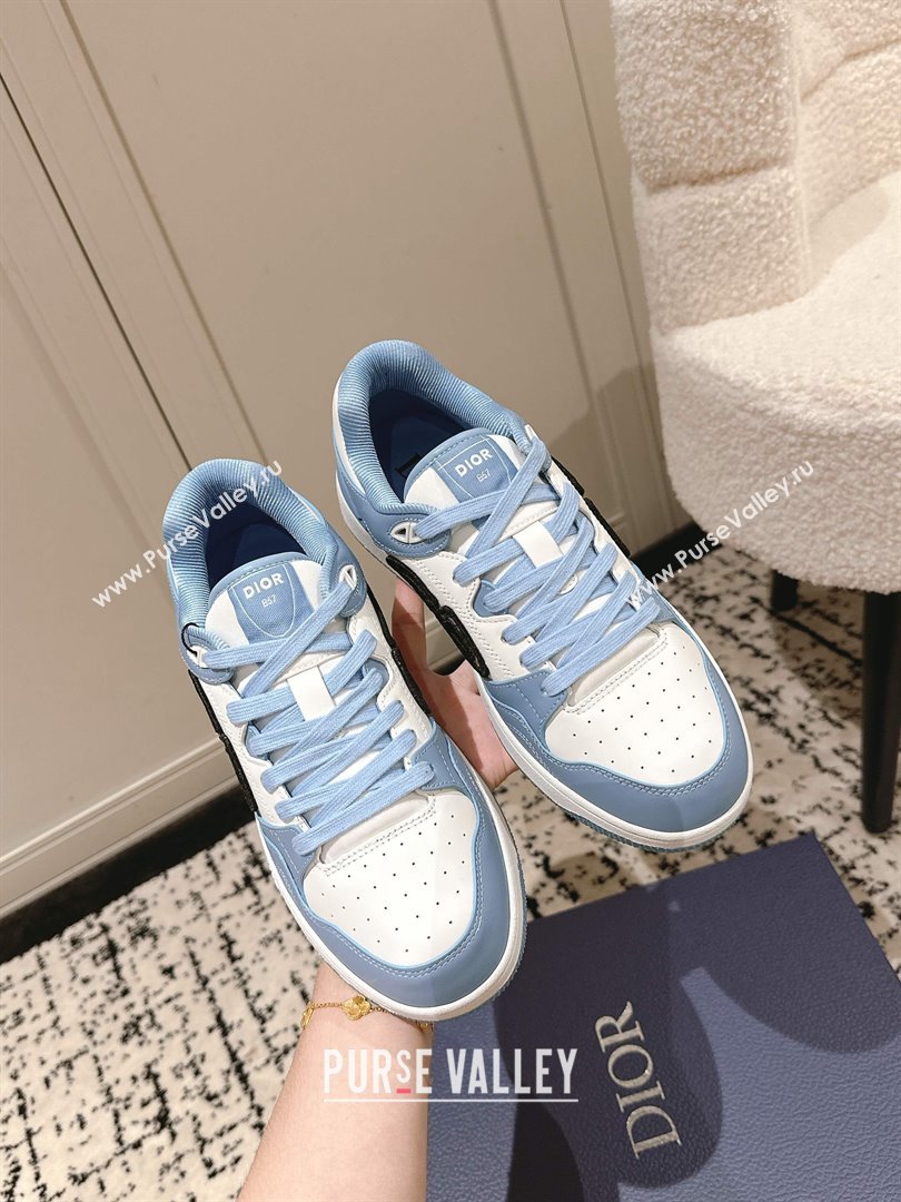Dior B57 Dribble Low-Top Sneakers in Smooth Calfskin with Beige and Black Dior Oblique Jacquard Light Blue 2025 (KL-250710011)