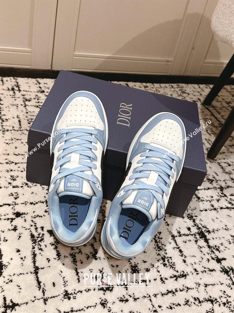Dior B57 Dribble Low-Top Sneakers in Smooth Calfskin with Beige and Black Dior Oblique Jacquard Light Blue 2025 (KL-250710011)