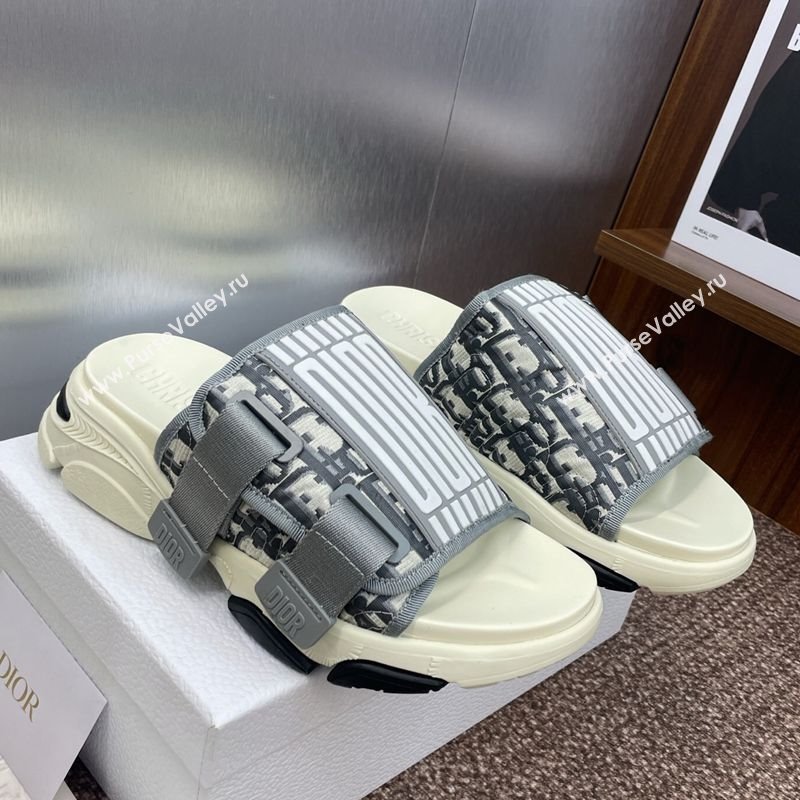 Dior D-Wander Platform Slides Sandal in Oblique Fabric Grey 2025 (JC-250710021)