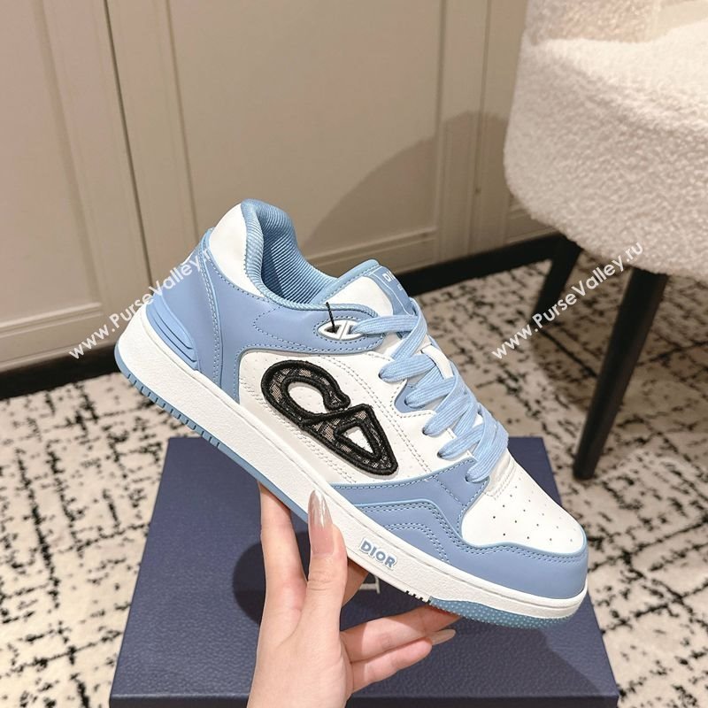 Dior B57 Dribble Low-Top Sneakers in Smooth Calfskin with Beige and Black Dior Oblique Jacquard Light Blue 2025 (KL-250710011)