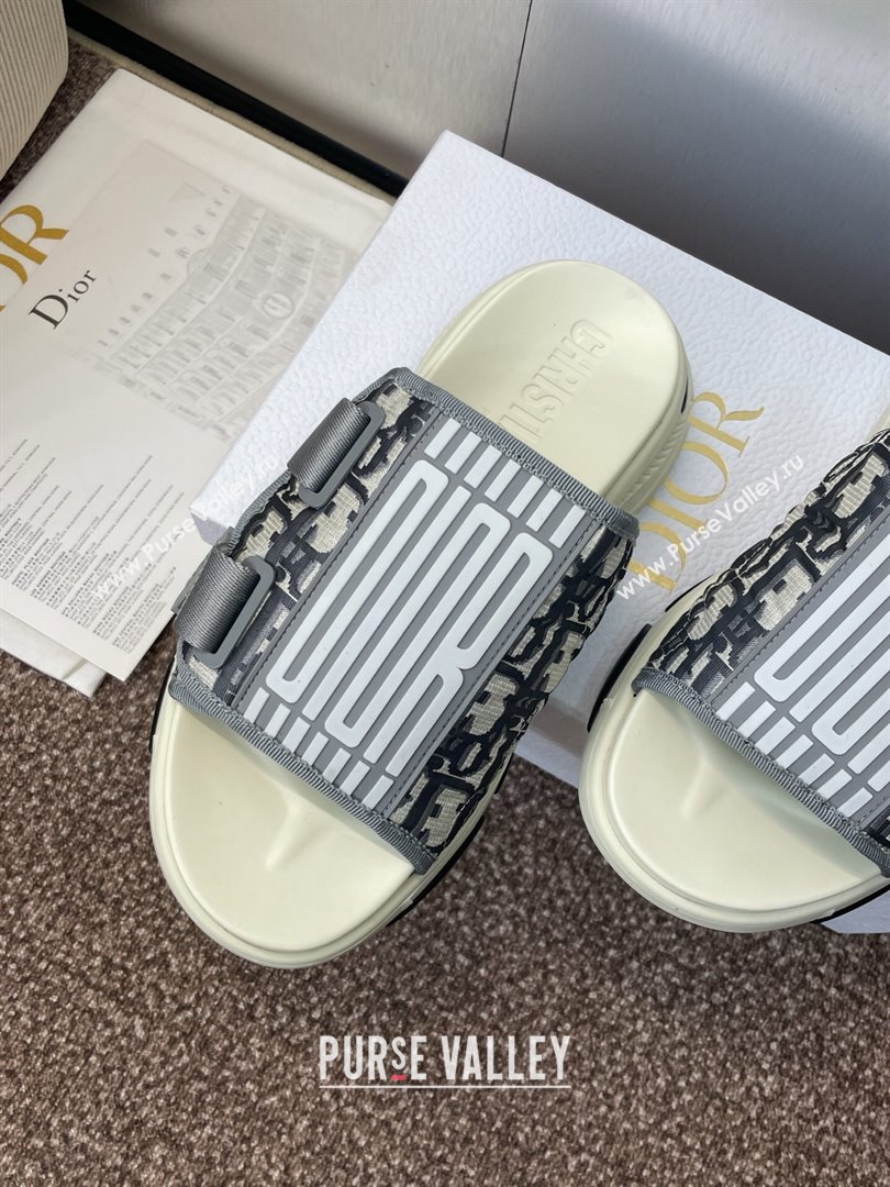 Dior D-Wander Platform Slides Sandal in Oblique Fabric Grey 2025 (JC-250710021)