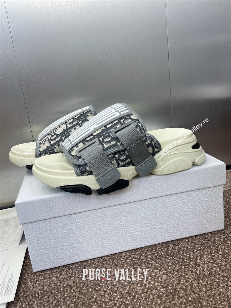 Dior D-Wander Platform Slides Sandal in Oblique Fabric Grey 2025 (JC-250710021)