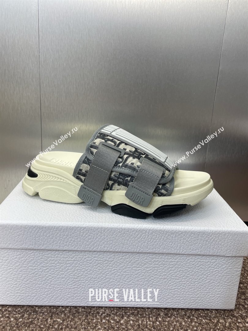 Dior D-Wander Platform Slides Sandal in Oblique Fabric Grey 2025 (JC-250710021)