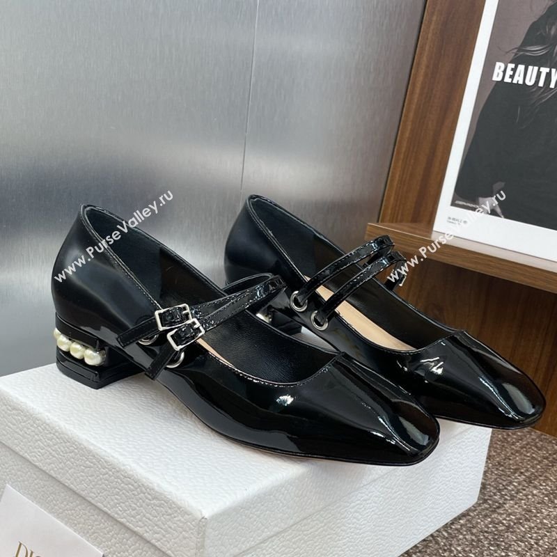 Dior D-Lane Mary Janes Pumps 3.5cm in Patent Leather with Pearls Black 2025 (JC-250710025)