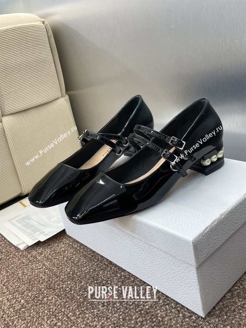 Dior D-Lane Mary Janes Pumps 3.5cm in Patent Leather with Pearls Black 2025 (JC-250710025)