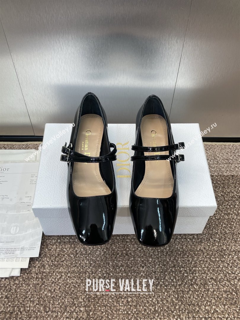 Dior D-Lane Mary Janes Pumps 3.5cm in Patent Leather with Pearls Black 2025 (JC-250710025)