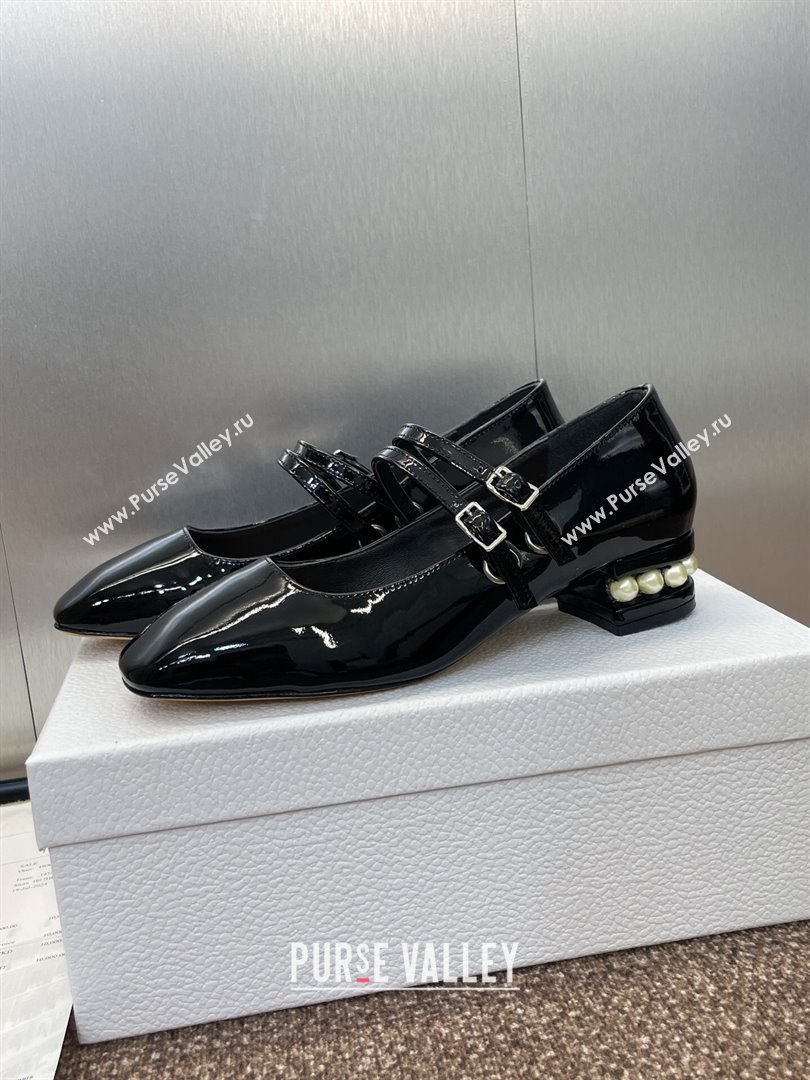 Dior D-Lane Mary Janes Pumps 3.5cm in Patent Leather with Pearls Black 2025 (JC-250710025)
