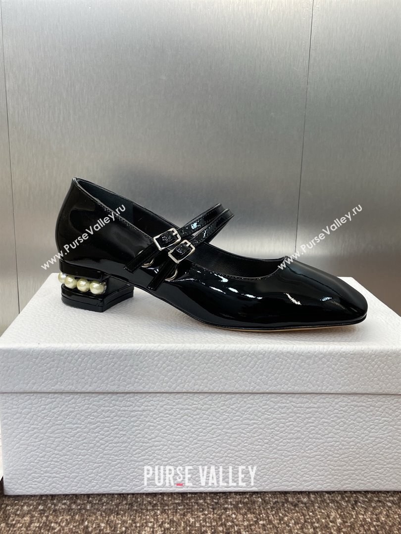Dior D-Lane Mary Janes Pumps 3.5cm in Patent Leather with Pearls Black 2025 (JC-250710025)