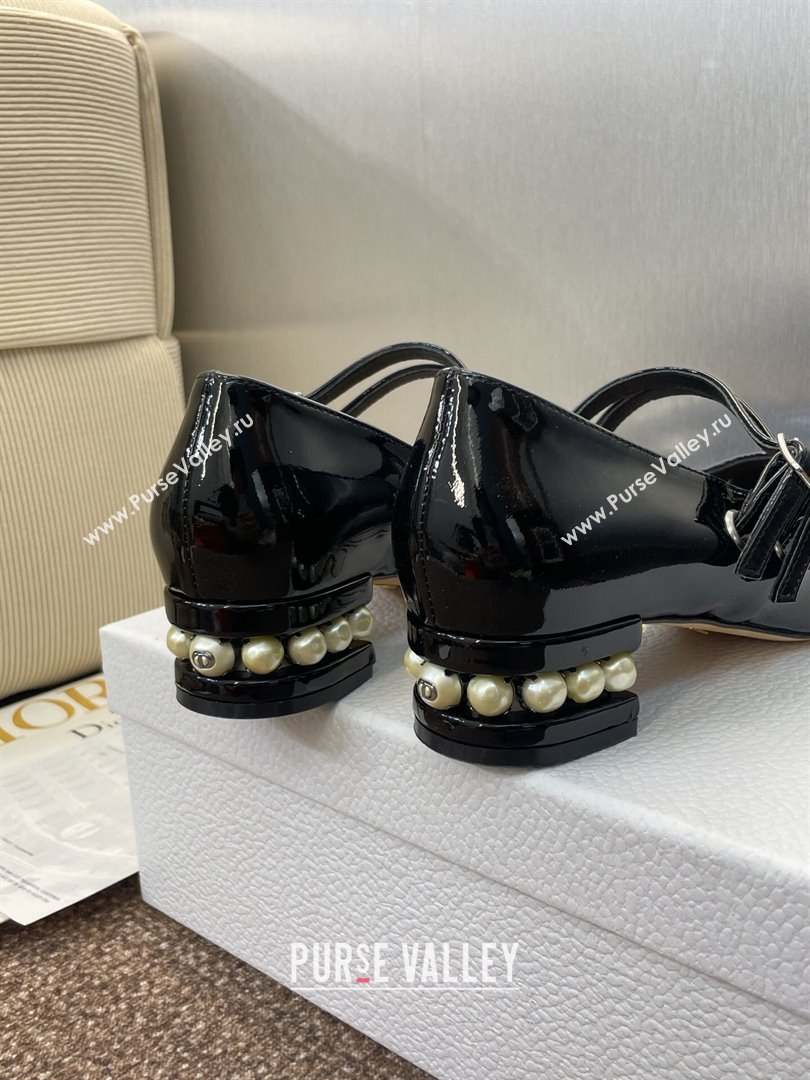 Dior D-Lane Mary Janes Pumps 3.5cm in Patent Leather with Pearls Black 2025 (JC-250710025)