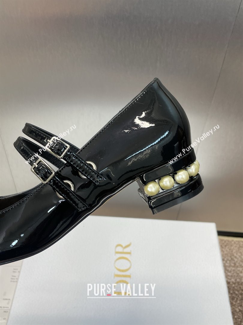 Dior D-Lane Mary Janes Pumps 3.5cm in Patent Leather with Pearls Black 2025 (JC-250710025)
