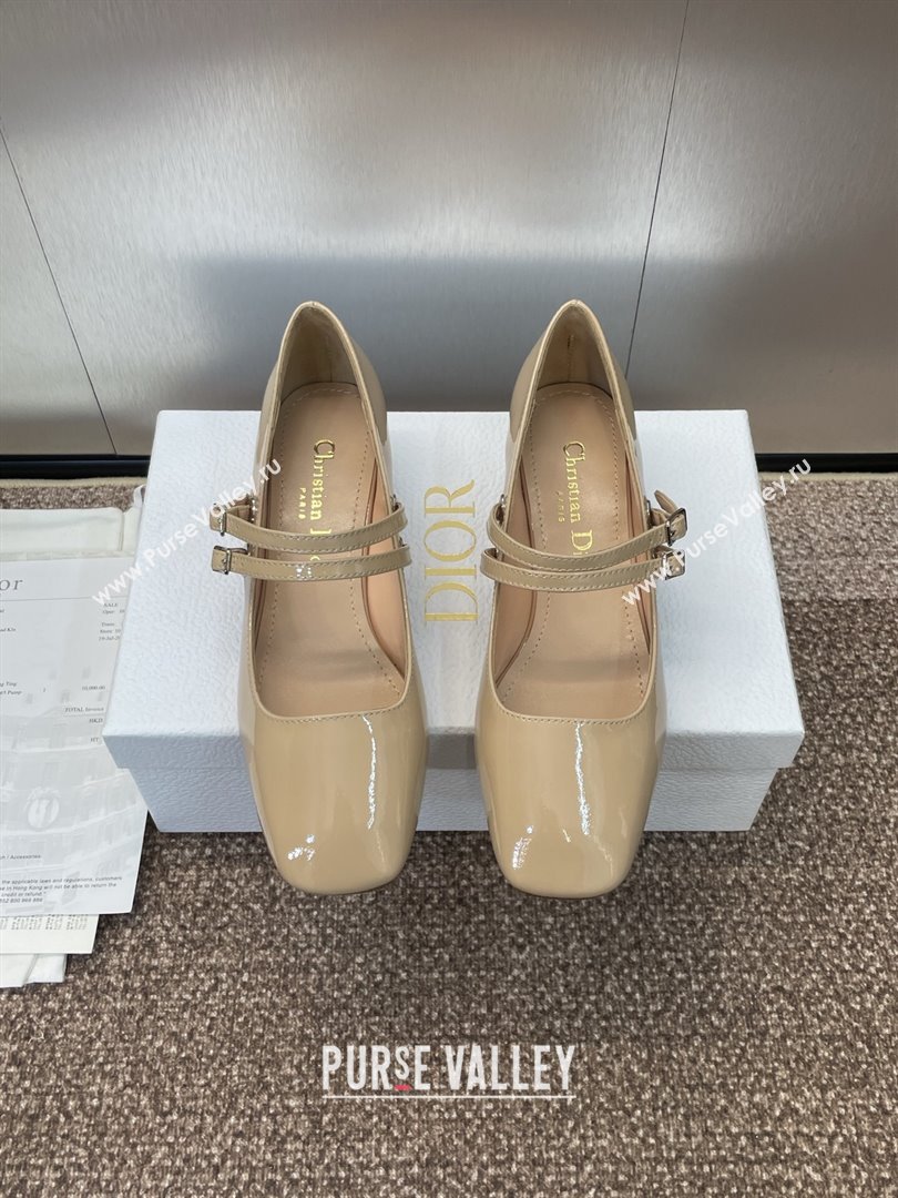 Dior D-Lane Mary Janes Pumps 3.5cm in Patent Leather with Pearls Beige 2025 (JC-250710026)