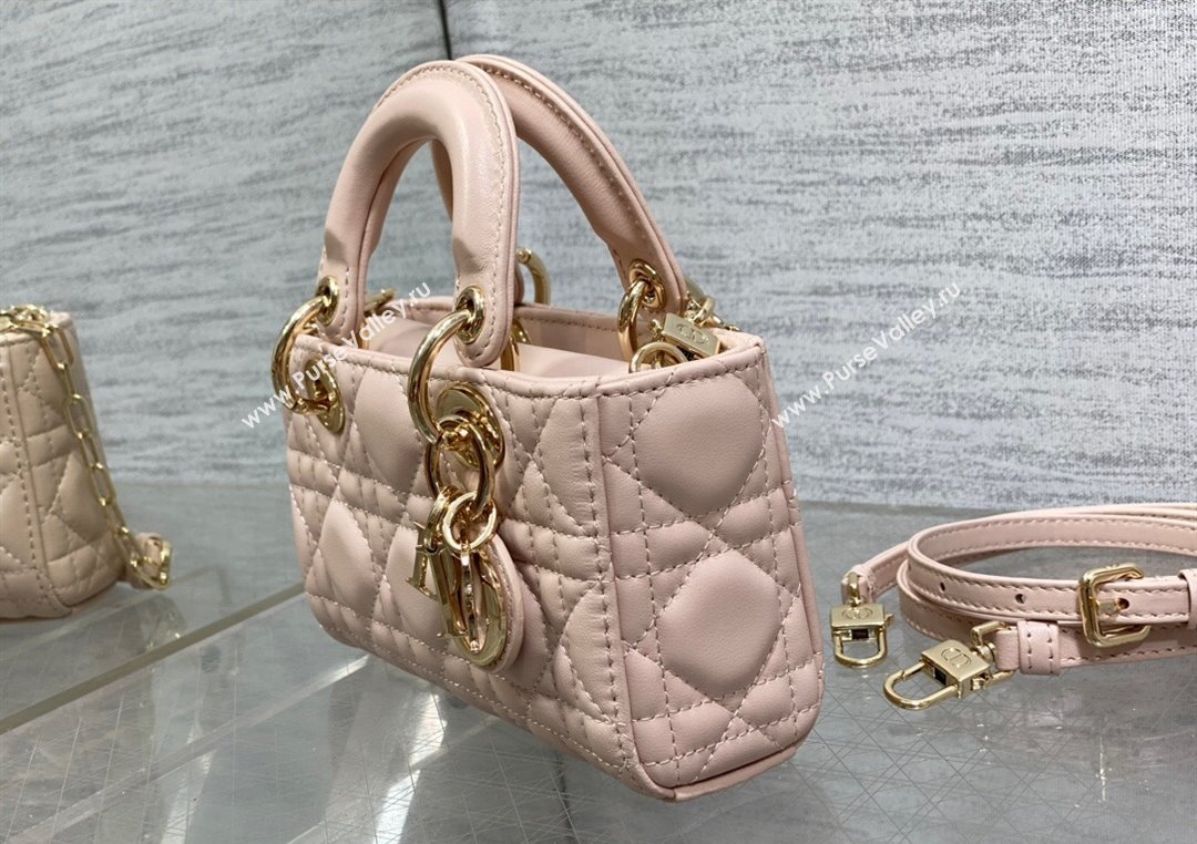 Dior Lady D-Joy Micro Bag in Cannage Lambskin Powder Pink 2025 M9250 (XXG-250806076)