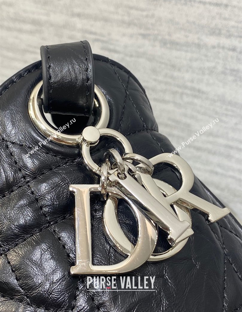 Dior Small D-Motion Bag in Macrocannage Crinkled Calfskin Black 2025 2851 (XXG-250806008)