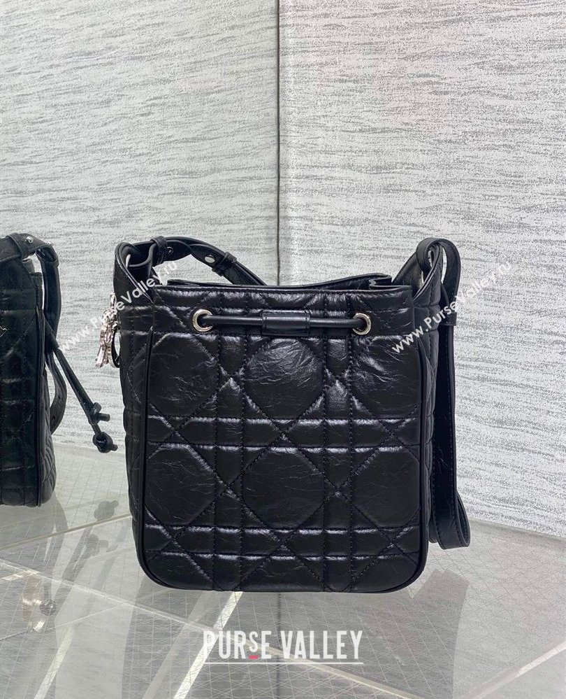 Dior Small D-Motion Bag in Macrocannage Crinkled Calfskin Black 2025 2851 (XXG-250806008)