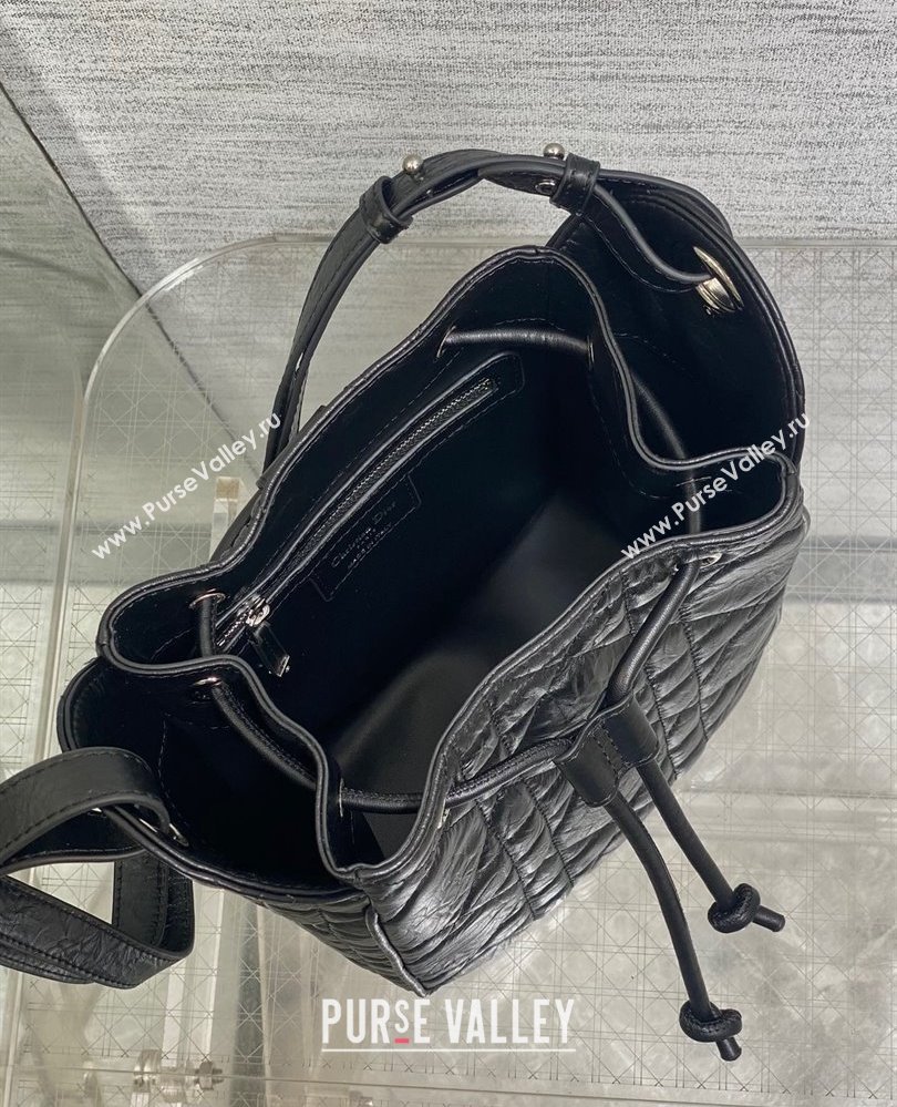 Dior Small D-Motion Bag in Macrocannage Crinkled Calfskin Black 2025 2851 (XXG-250806008)