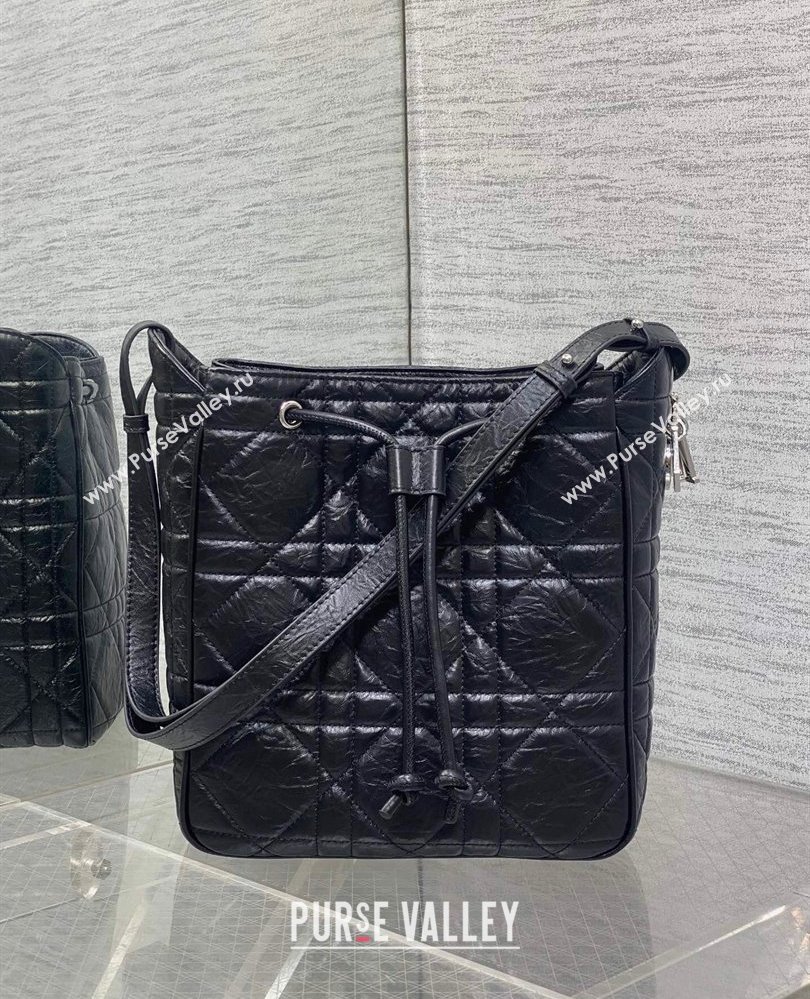 Dior Medium D-Motion Bag in Macrocannage Crinkled Calfskin Black 2025 0806 (XXG-250806003)