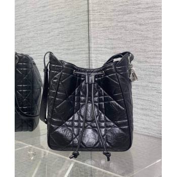 Dior Medium D-Motion Bag in Macrocannage Crinkled Calfskin Black 2025 0806 (XXG-250806003)