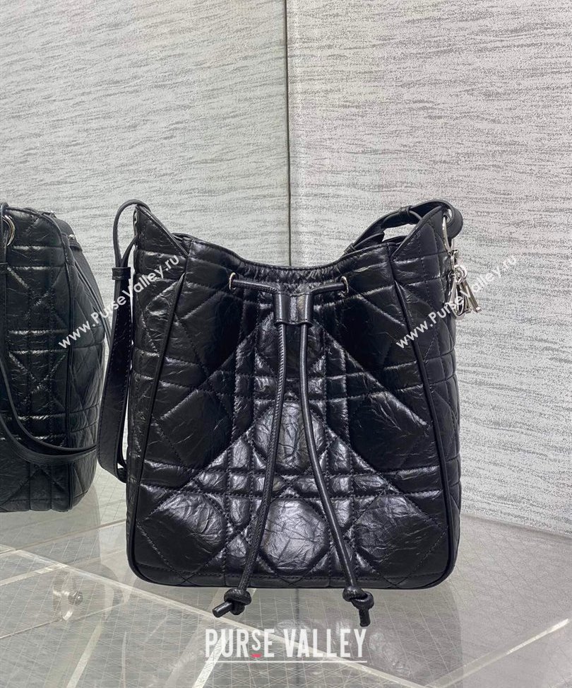 Dior Medium D-Motion Bag in Macrocannage Crinkled Calfskin Black 2025 0806 (XXG-250806003)