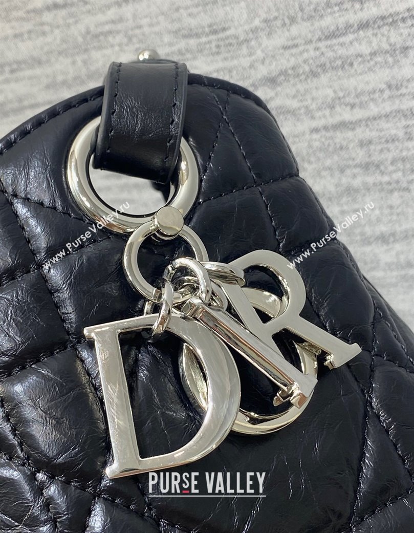 Dior Medium D-Motion Bag in Macrocannage Crinkled Calfskin Black 2025 0806 (XXG-250806003)