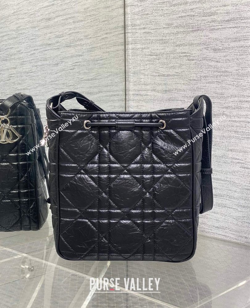 Dior Medium D-Motion Bag in Macrocannage Crinkled Calfskin Black 2025 0806 (XXG-250806003)