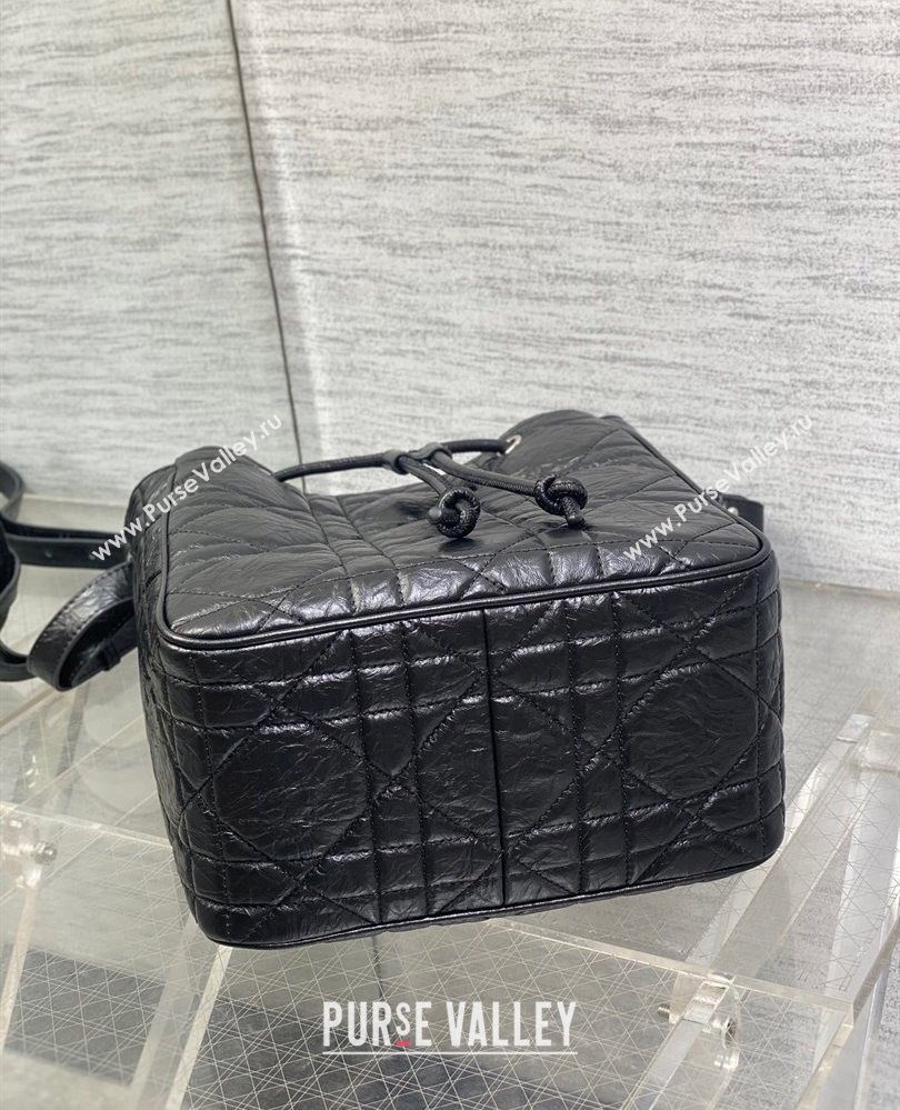Dior Medium D-Motion Bag in Macrocannage Crinkled Calfskin Black 2025 0806 (XXG-250806003)