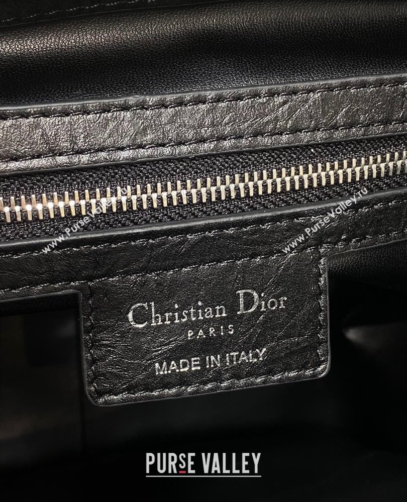 Dior Medium D-Motion Bag in Macrocannage Crinkled Calfskin Black 2025 0806 (XXG-250806003)