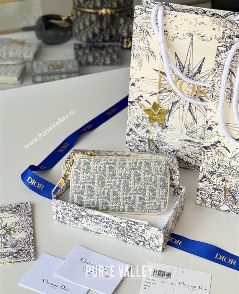 Dior DiorTravel Myrte Zipped Key Case in Blue Oblique Chambray-Effect Embroidery 2025 S2177UTZQ (XXG-250806084)