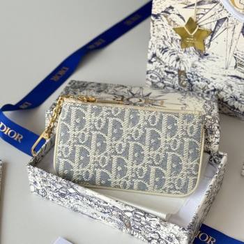 Dior DiorTravel Myrte Zipped Key Case in Blue Oblique Chambray-Effect Embroidery 2025 S2177UTZQ (XXG-250806084)