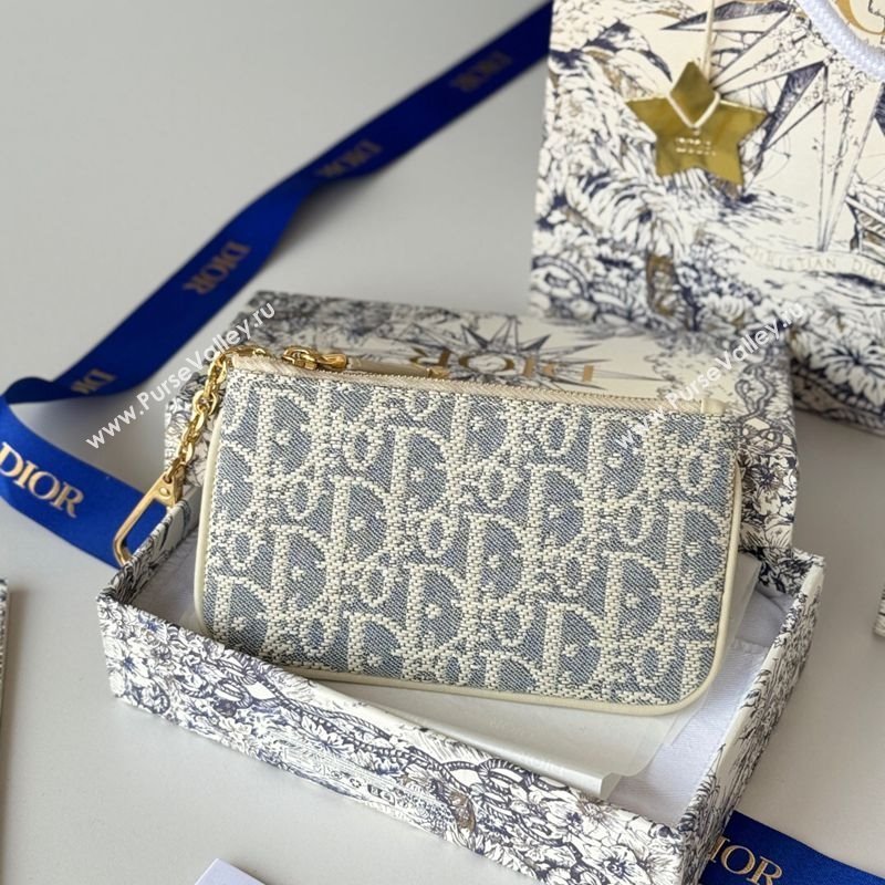 Dior DiorTravel Myrte Zipped Key Case in Blue Oblique Chambray-Effect Embroidery 2025 S2177UTZQ (XXG-250806084)