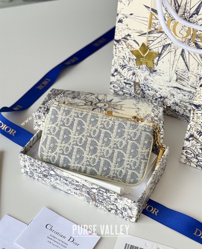 Dior DiorTravel Myrte Zipped Key Case in Blue Oblique Chambray-Effect Embroidery 2025 S2177UTZQ (XXG-250806084)